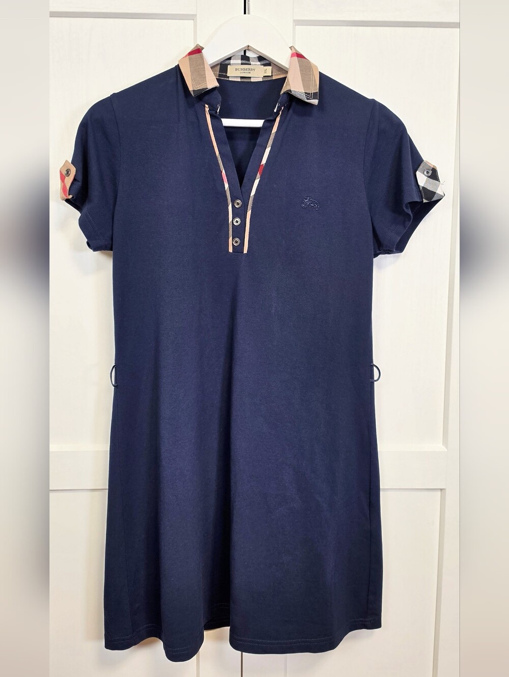 Burberry London Navy Nova Check Pique Polo Dress Women XXL Slim Fit Short Sleeve